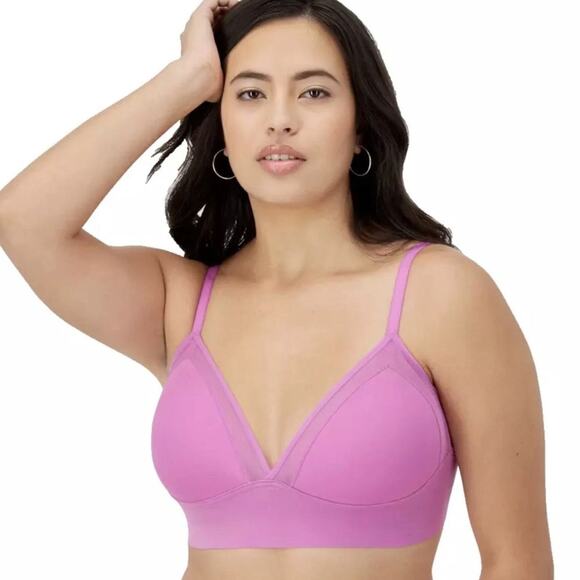 Maidenform Triangle Lightly Lined Convertible Mesh Trim Bralette Magenta 2 - Picture 1 of 6